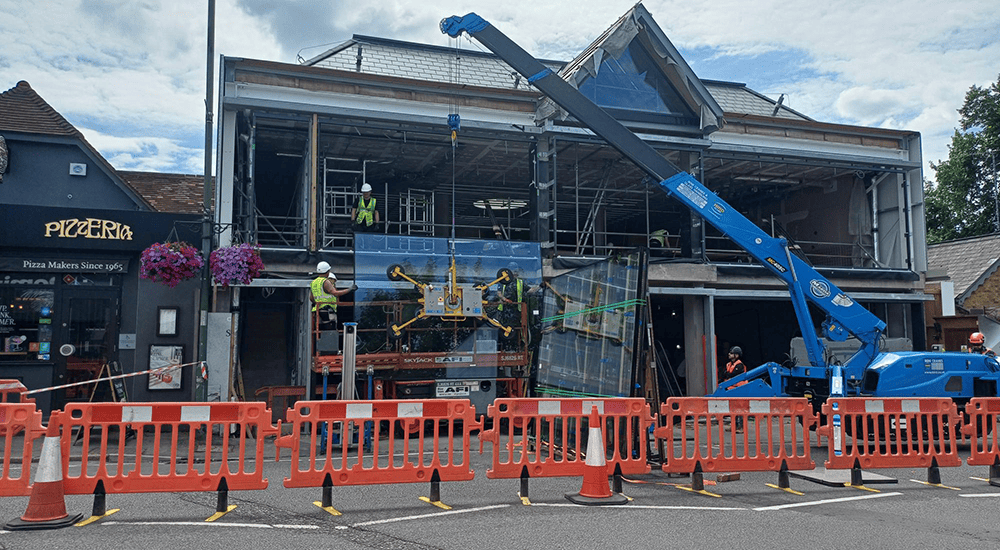 Commercial window and door installation carried out as part of a building refurbishment project