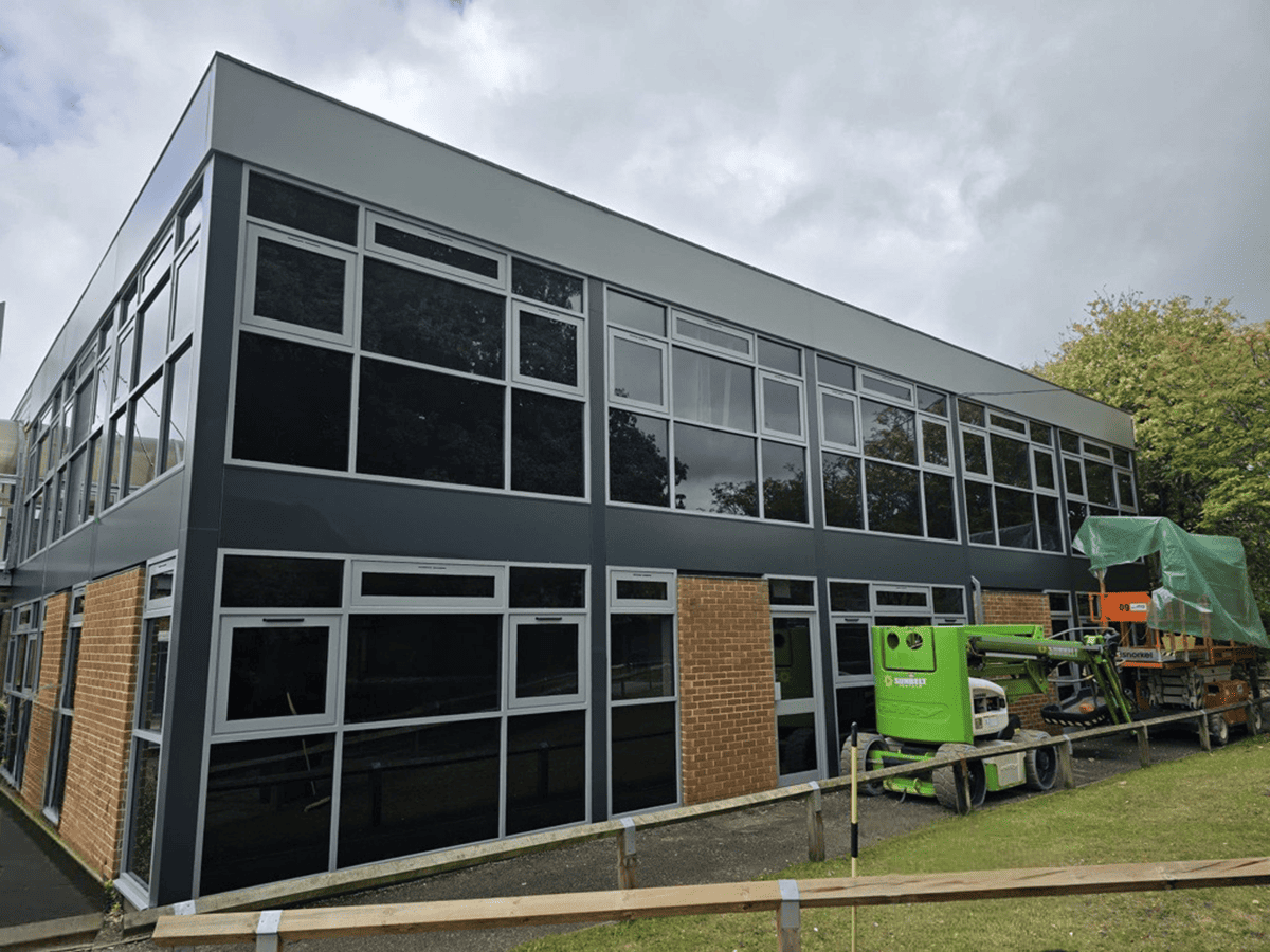 Commercial window replacement installed to a modern office building